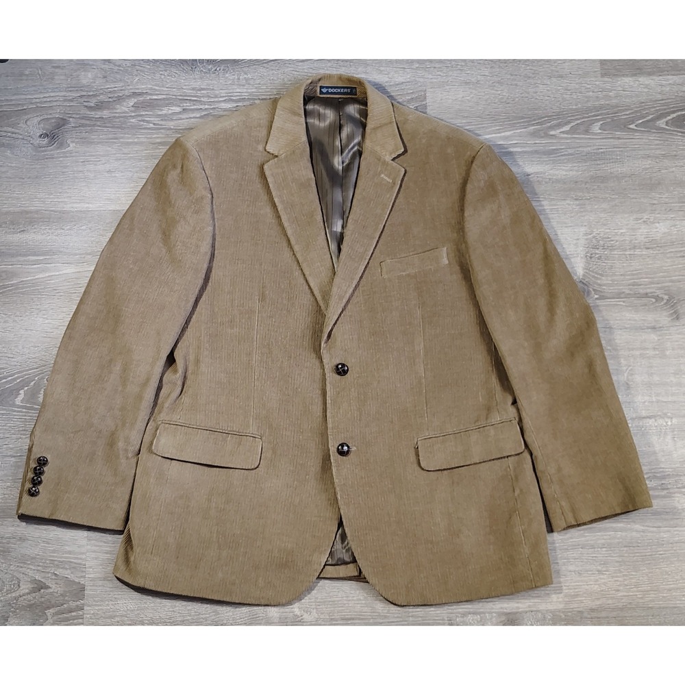 Dockers Men's size 44R Brown Corduroy Blazer‎ Sports Jacket Button Front Lined